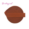 A brown, ribbed elastic hair tie or trim is shown flat against a white background.