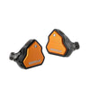 A pair of orange and black studio-grade wired in-ear monitors with a geometric design.
