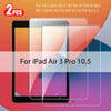 Two tempered glass screen protectors for an iPad Air 3 Pro 10.5 featuring various color options.