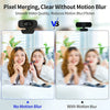 Comparison showing pixel merging technology reducing motion blur on a web camera video feed.