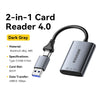 A dark gray 2-in-1 card reader featuring a USB-C port and an SD/TF slot.