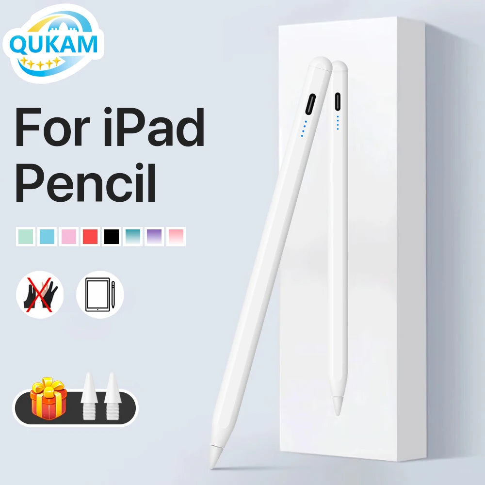 A white precision stylus pen with an LED indicator is shown next to its packaging box.