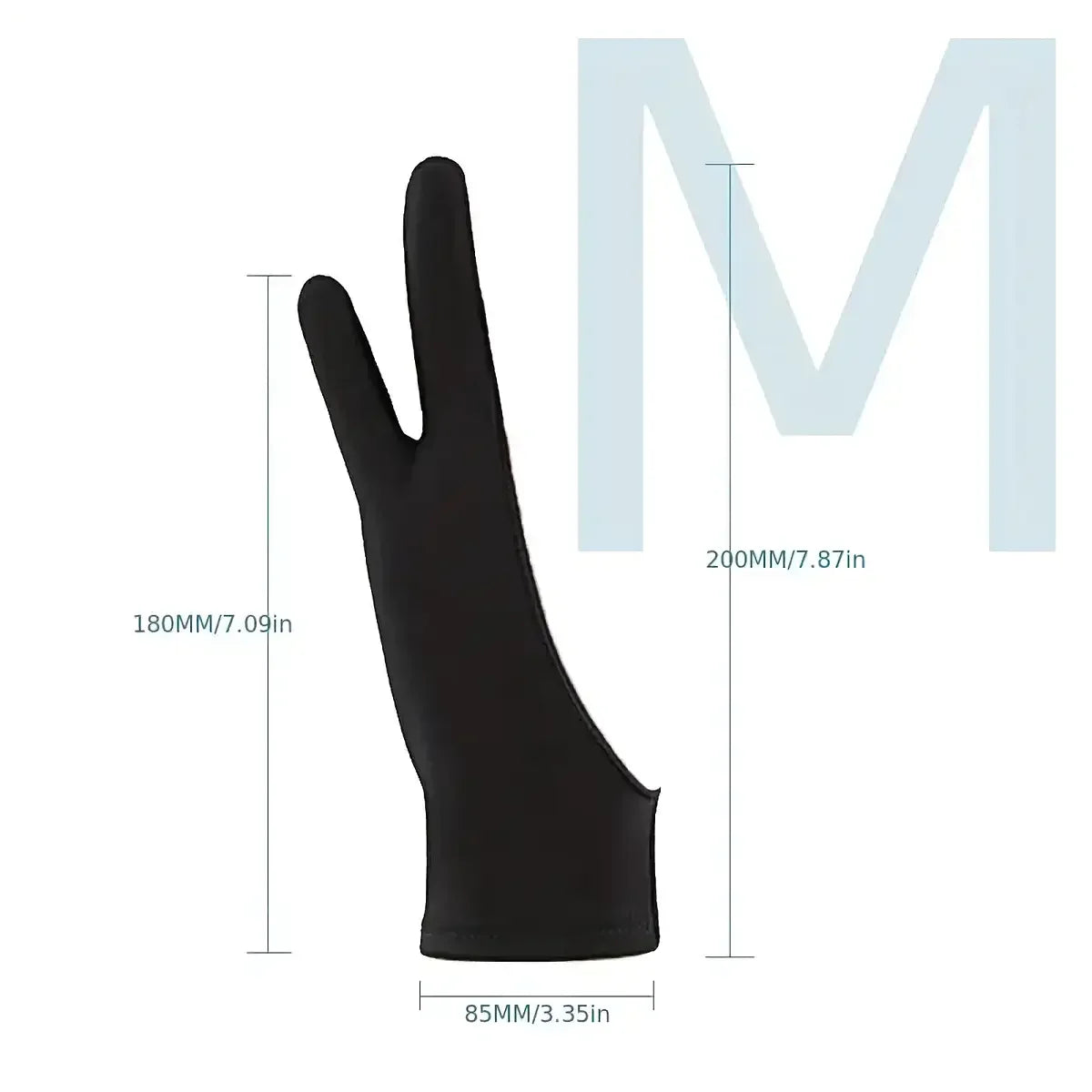 A black anti-smudge drawing glove shown against a white background.