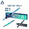 Compuestos térmicos Arctic MX-4, MX-6 y MX-7 mostrados en su empaque.