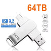 Silver USB 3.2 Metal U disk with 64TB storage capacity and Type-C interface