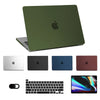 A collection of a laptop, its components, and an ultra-thin hard shell case for MacBook Pro and Air.