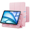 A pink magnetic folio case for an iPad Pro or Air with a built-in slot for a stylus.
