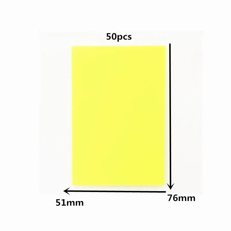A rectangular sheet of yellow transparent sticky notes, measuring 51mm by 76mm.