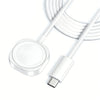 A white magnetic USB to Type-C watch charging cable with a round connector and a coiled wire.
