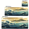 A watercolor illustration of The Great Wave of Kanagawa depicting a powerful wave against a sunset background.