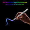 A hand holds a white pen tip flowing like clouds and water onto a dark surface.