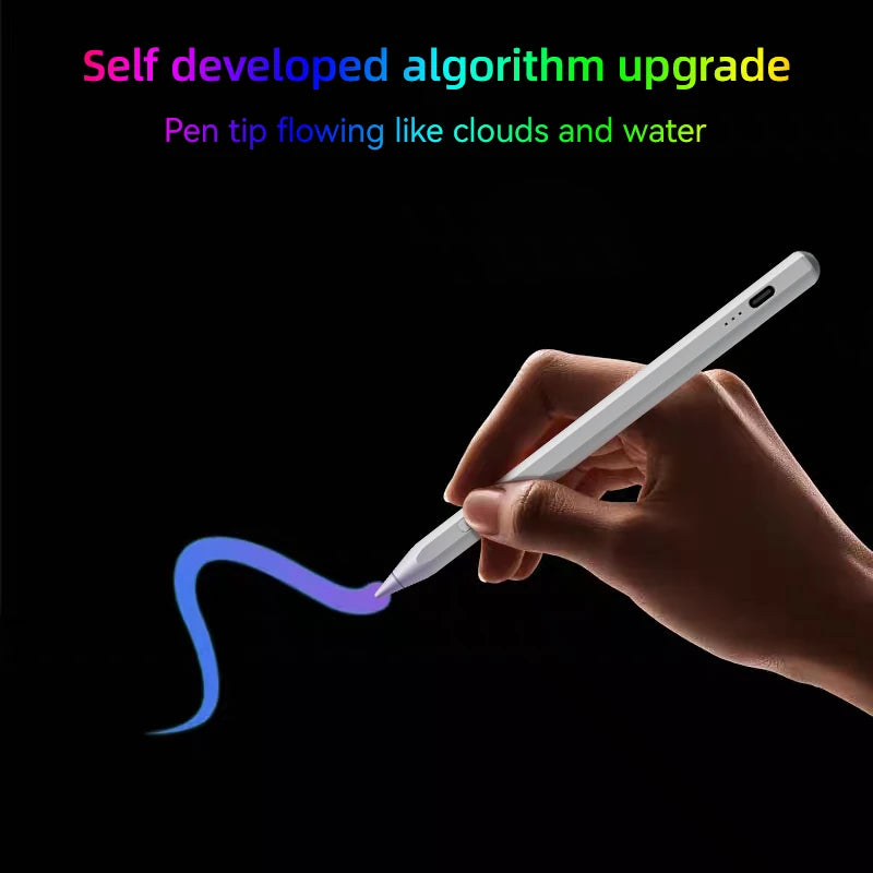 A hand holds a white pen tip flowing like clouds and water onto a dark surface.