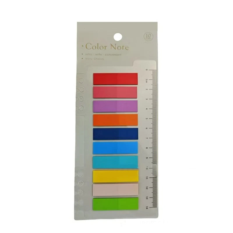 A pack of transparent self-adhesive sticky notes in various colors and sizes for reading and annotation.