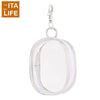 A clear plastic mini bag with a silver keychain attached, designed for displaying small items.