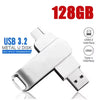 Silver metal USB 3.2 flash drive with a Type-C interface and 128GB storage capacity