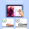 A hand writes on an iPad screen using a stylus pen, demonstrating palm rejection technology.