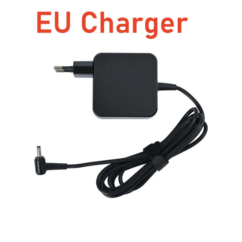 Black EU charger adapter with a cable and plug for laptop charging
