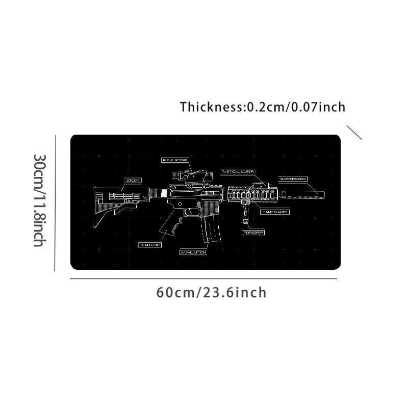 A black gaming mouse pad with a non-slip rubber base shown from above.