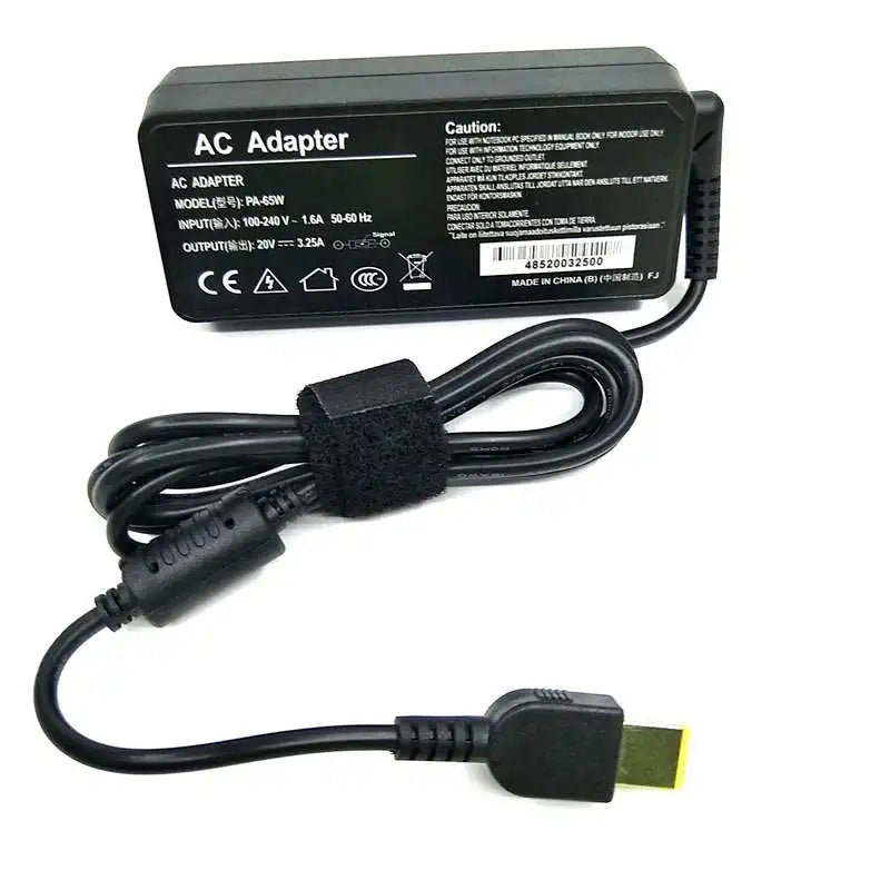Black AC adapter for laptop computers with input 100-240V and output 20V 65W