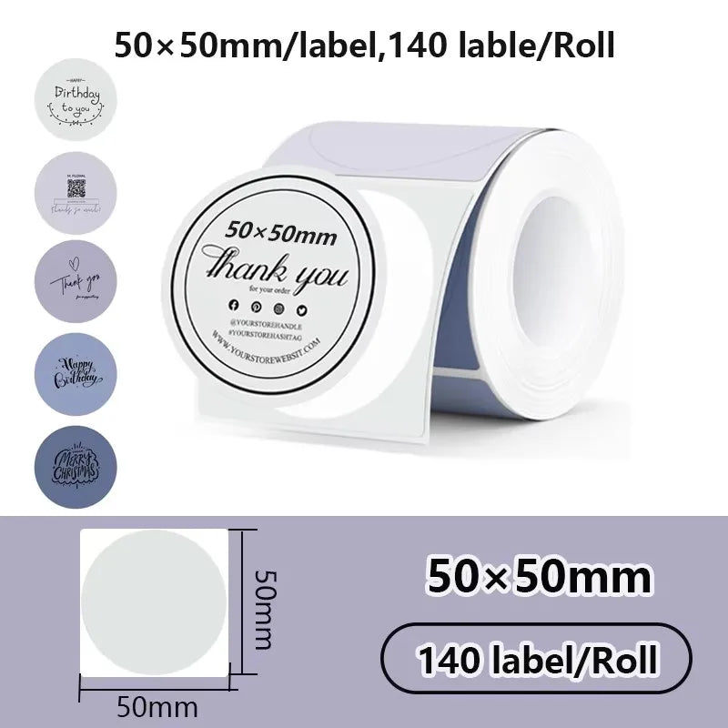 Rollo de 140 etiquetas térmicas autoadhesivas de 50x50mm para tarjetas de agradecimiento