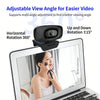 A black adjustable view angle camera is mounted on a laptop, demonstrating its multi-angle adjustment feature.