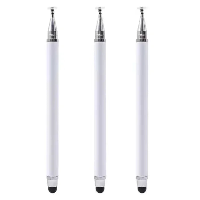 A set of four white capacitive stylus pens with metallic tips shown vertically.