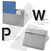 A gray multi-angle adjustable holder for a tablet and phone, showing a removable cover and a pocket on the back.