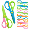 A set of two-tone plastic scissors in green and blue for crafting and office use.