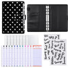 A black reusable PU leather binder featuring multiple cash pockets and a clear plastic sleeve.