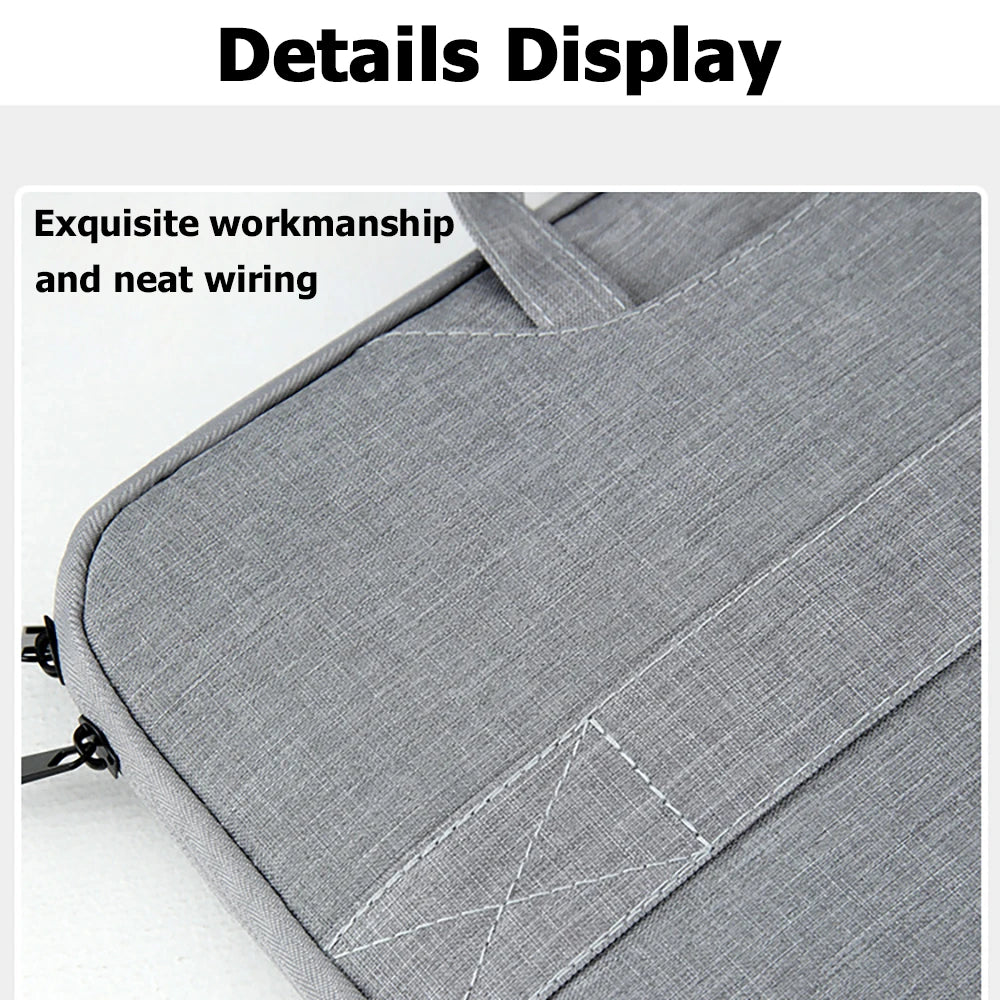 Close-up display of a gray laptop sleeve showing exquisite workmanship and neat wiring details.