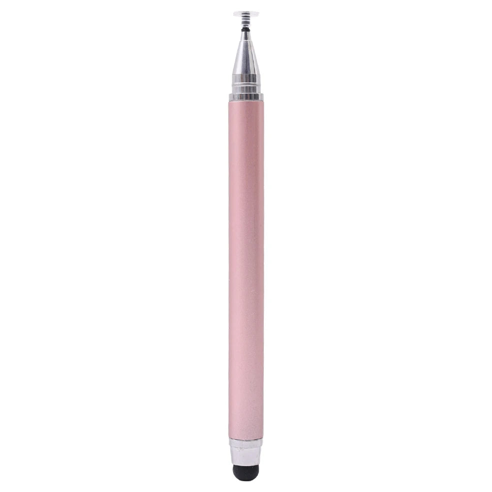 A long, slender stylus pen with a pink body and silver tip.
