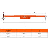 Orange adjustable woodworking marking compass with pencil holder showing dimensions for Type-A and Type-B.