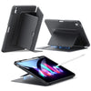 A black magnetic folio case for an iPad Air shown in multiple angles.
