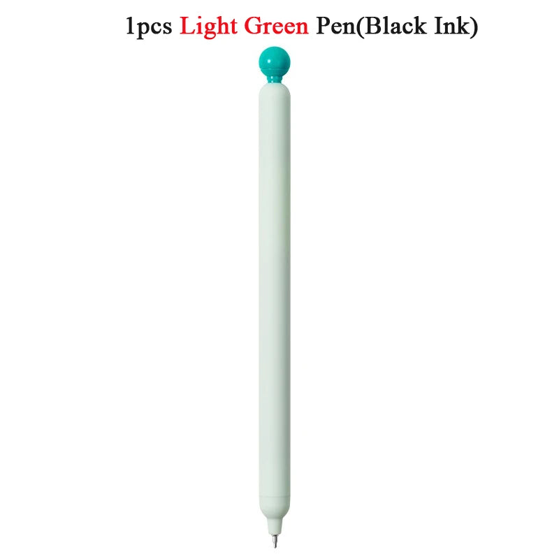 A single light green pen with black ink inside, shown vertically.