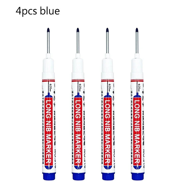 Four blue waterproof deep hole marker pens for metal and woodworking