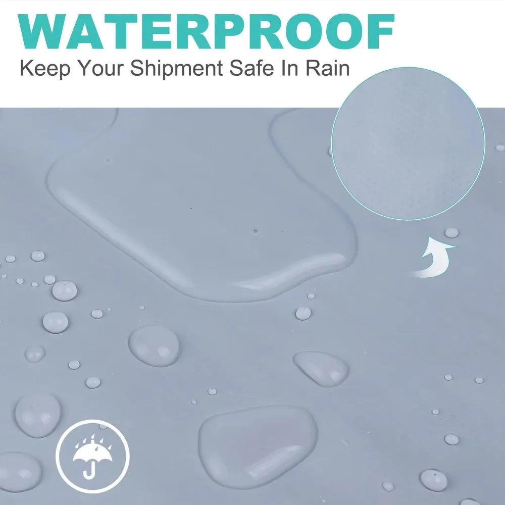 A close-up view of a waterproof surface with water droplets and a product label indicating waterproof protection.