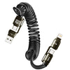 A black 2-in-1 high-speed data sync cable with two connectors for charging and data transfer.