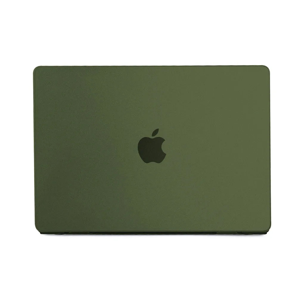 A dark olive green ultra-thin hard shell laptop case for a MacBook Pro or Air.
