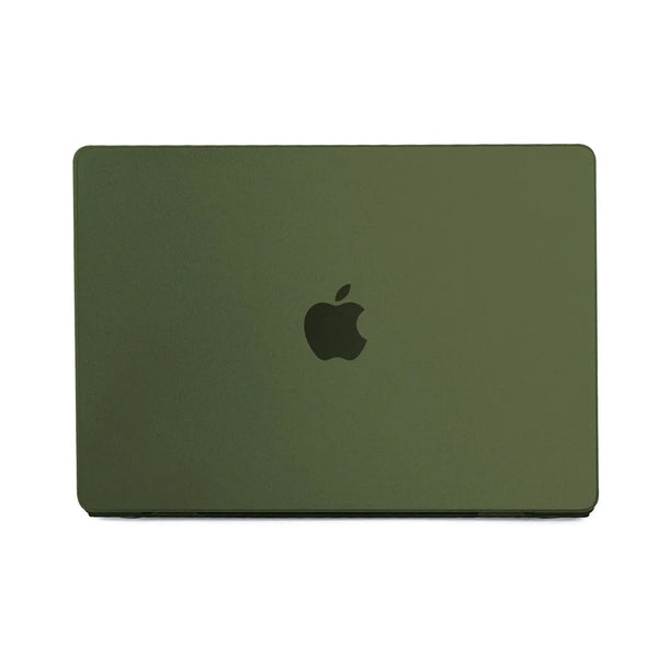 A dark olive green ultra-thin hard shell laptop case for a MacBook Pro or Air.
