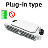 A white plug-in type portable USB rechargeable car cooling fan with a grille.