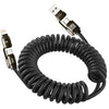 Black coiled 2-in-1 high-speed data sync cable with Type-C connector and 24W power output.