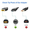 Comparison photo showing different tips of a universal 65W USB-C AC adapter for laptops.