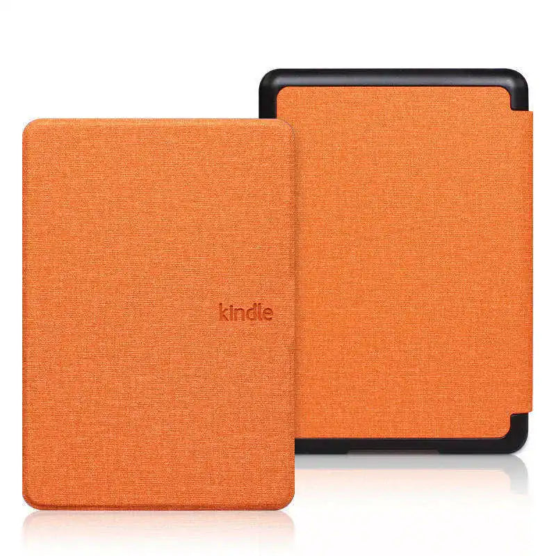 An orange magnetic protective case for a Kindle e-reader device.