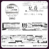 A package of PET collage tape featuring various patterns and labels for crafting and labeling.