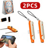 Two orange foldable USB-C to USB-C charging adapters and a phone stand are shown.