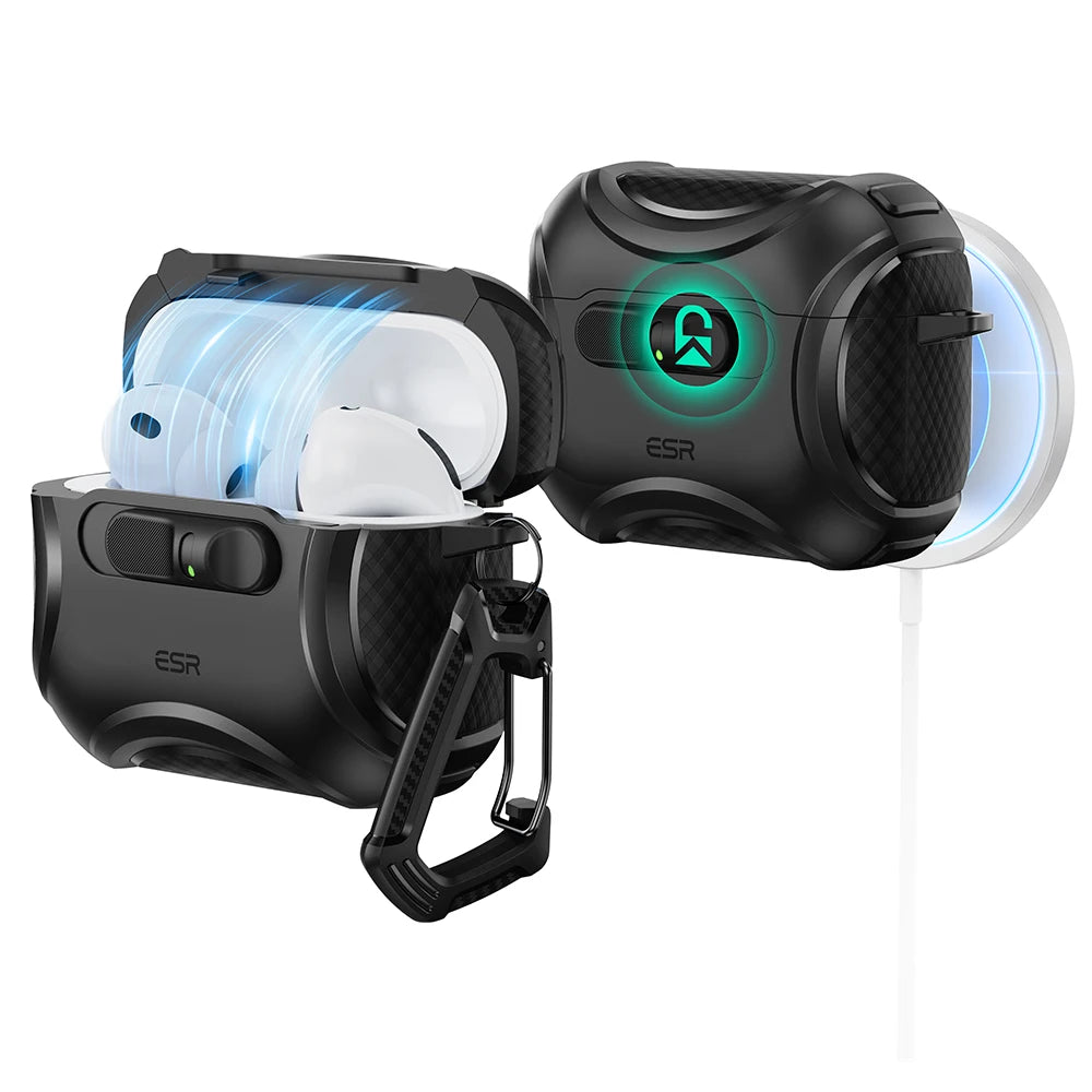 Black ESR secure magnetic case for AirPods Pro with a transparent protective cover