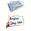 A set of multi-color letter fridge magnets featuring the words English, dog, and rat.