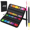 A black zippered case containing a set of 36 dual-tip brush markers in various vibrant colors.