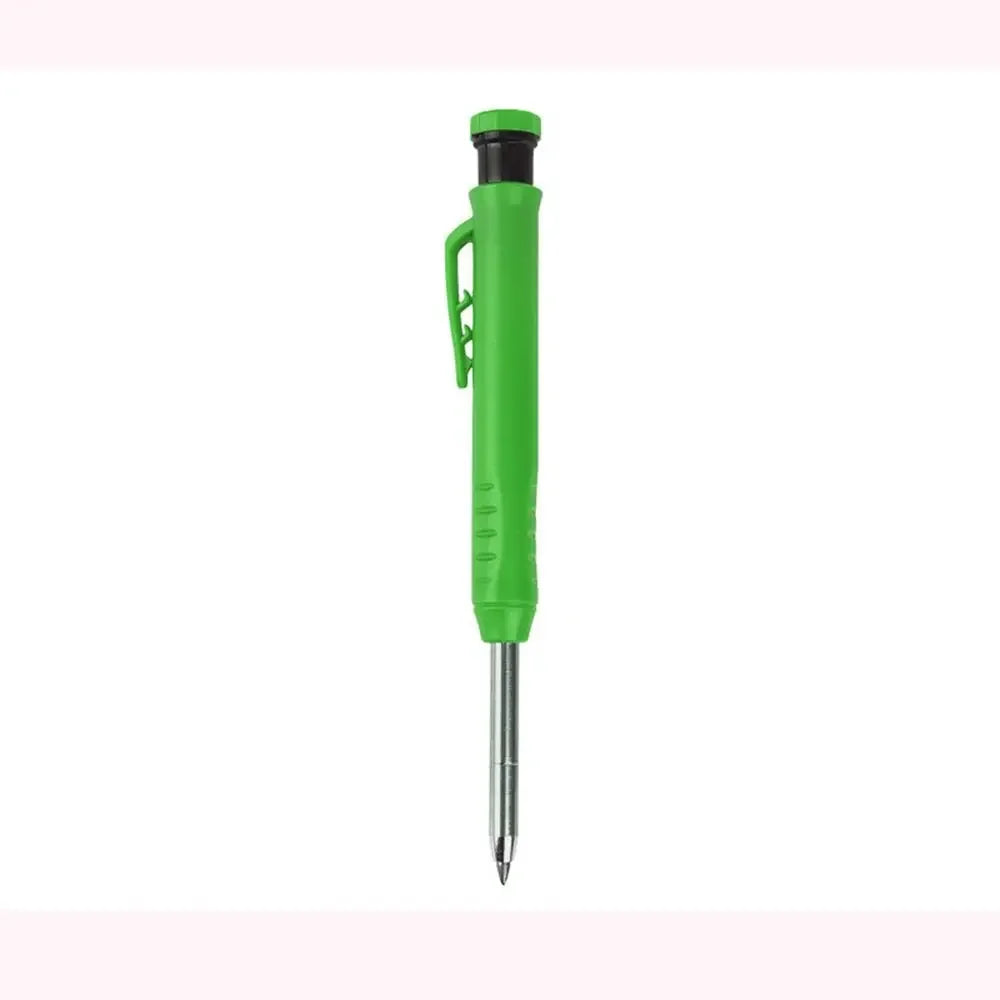 A green precision mechanical pencil with a built-in sharpener for deep hole marking.