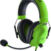 A bright lime green Razer BlackShark V2 X gaming headset with black earcups and a flexible cable.